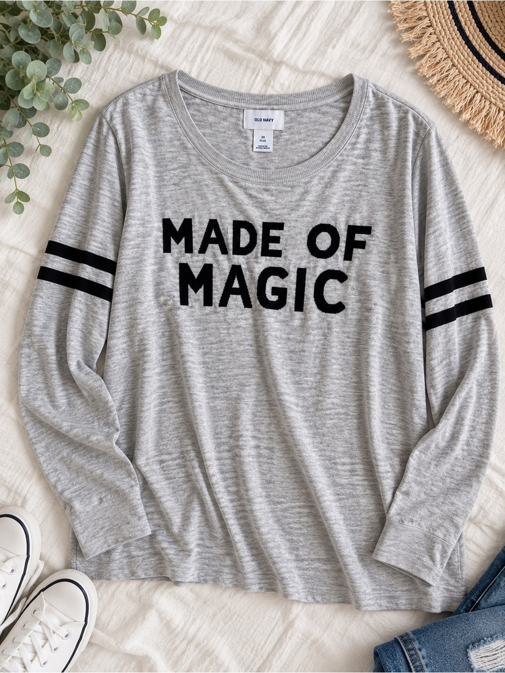 Old Navy Made of Magic Gray Varsity Stripe Lightweight Sweater Top 2X